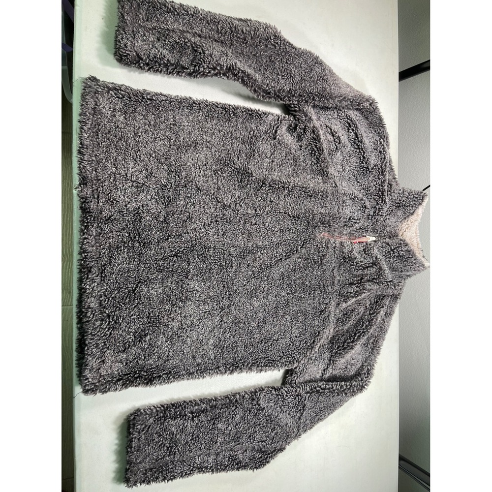 True Grit Womens Gray Sherpa Fleece Pullover 1/4 Zip Teddy Plush Cozy Jacket